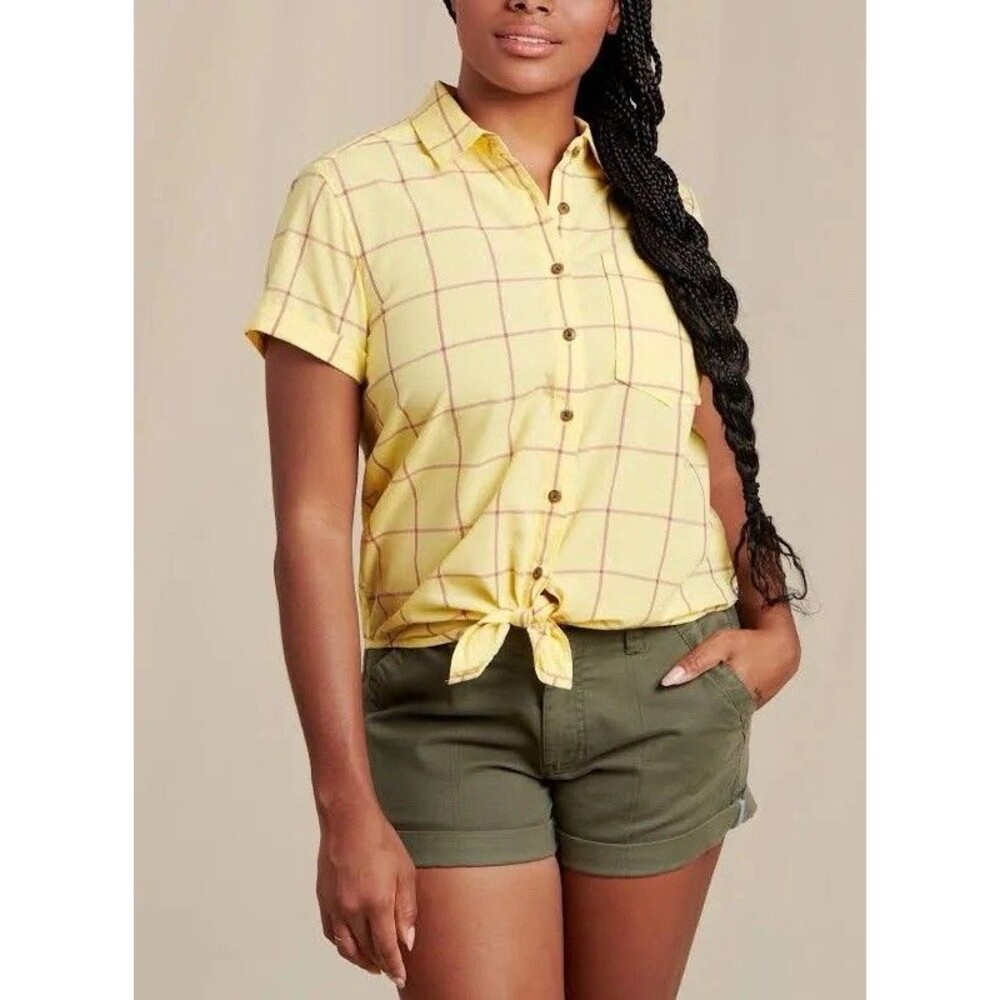 Toad&Co Willet Shirt Womens Small Yellow Plaid Organic Cotton Blouse